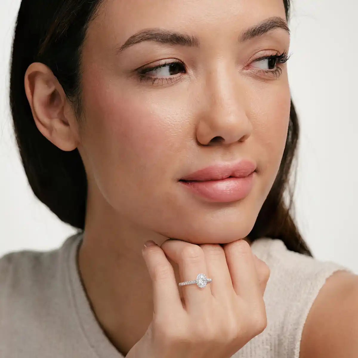 Georgina Lab Oval Diamond Halo Engagement Ring Platinum 1.00ct F/VS1