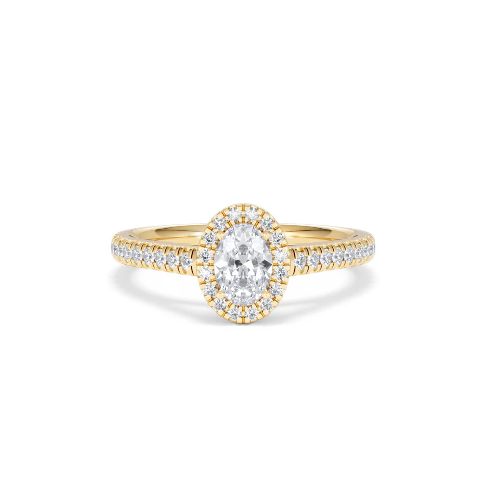 Georgina Lab Oval Diamond Halo Engagement Ring 18K Gold 1.00ct F/VS1
