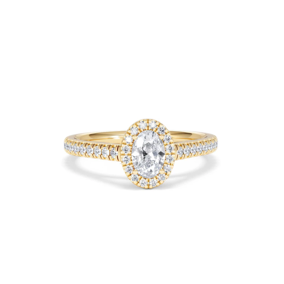 Georgina Lab Oval Diamond Halo Engagement Ring 18K Gold 1.00ct F/VS1