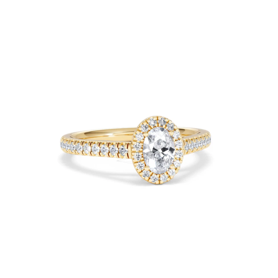 Georgina Lab Oval Diamond Halo Engagement Ring 18K Gold 1.00ct F/VS1