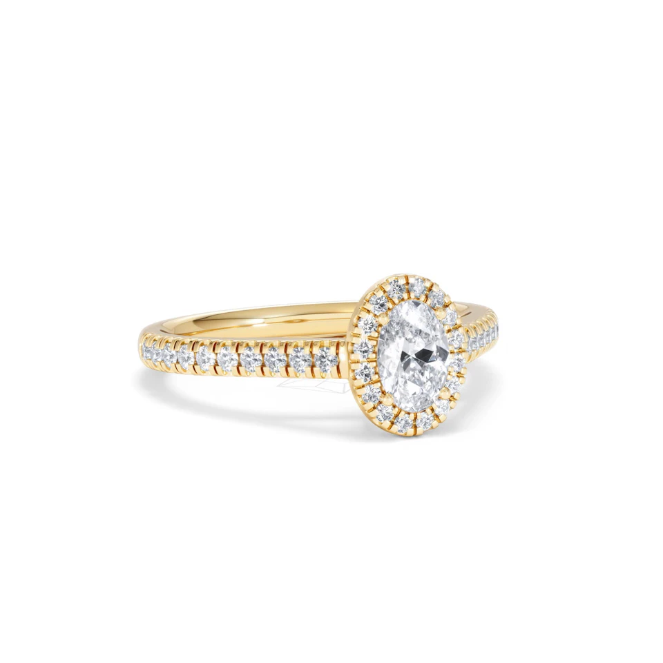 Georgina Lab Oval Diamond Halo Engagement Ring 18K Gold 1.00ct F/VS1