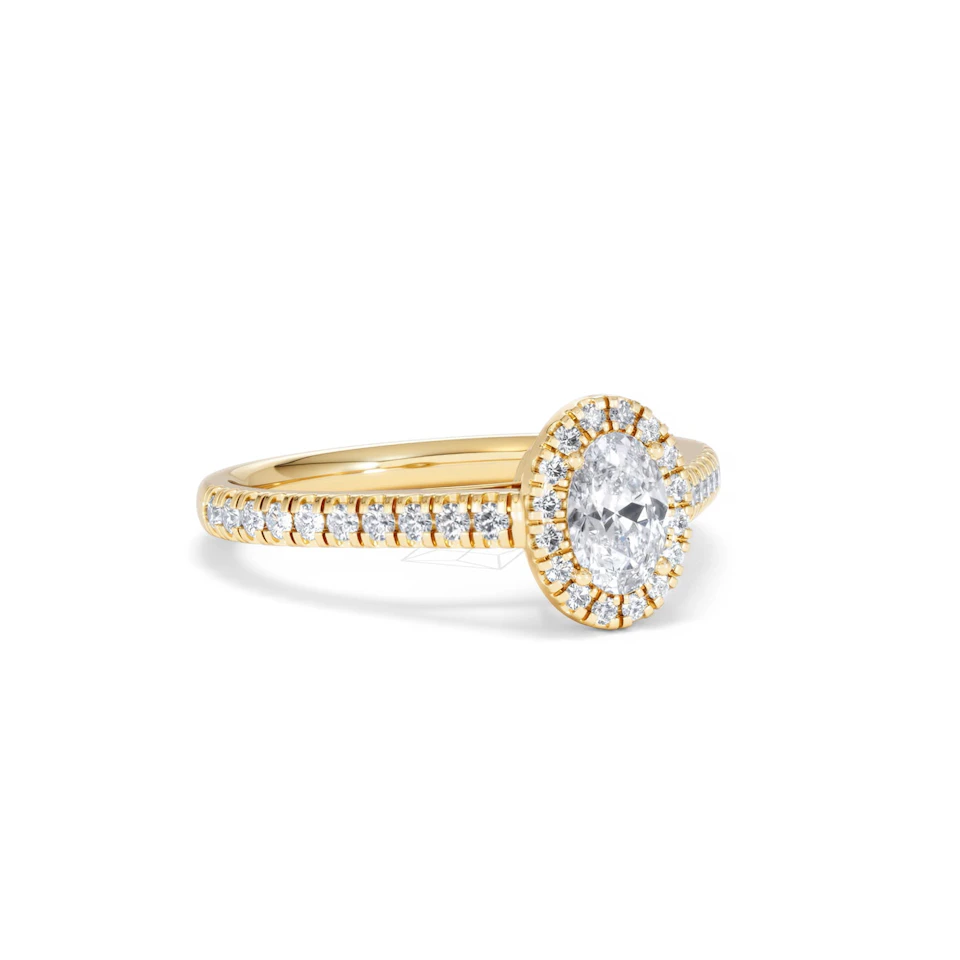 Georgina Lab Oval Diamond Halo Engagement Ring 18K Gold 1.00ct F/VS1