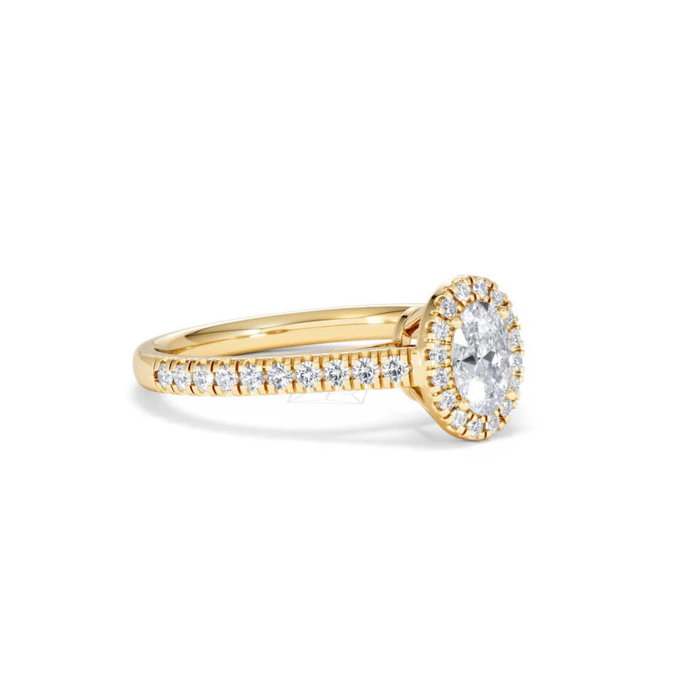 Georgina Lab Oval Diamond Halo Engagement Ring 18K Gold 1.00ct F/VS1