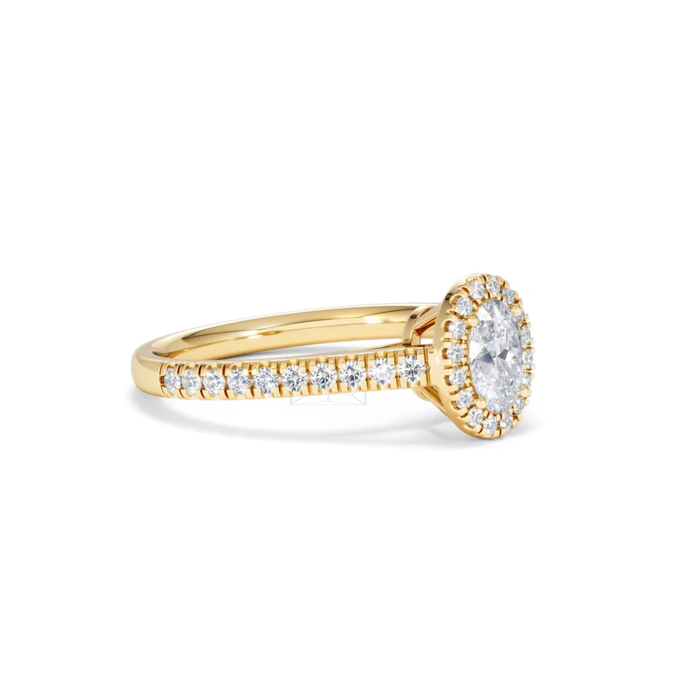 Georgina Lab Oval Diamond Halo Engagement Ring 18K Gold 1.00ct F/VS1