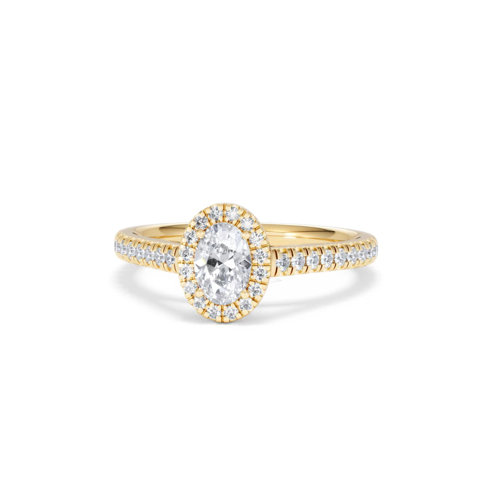 Georgina Lab Oval Diamond Halo Engagement Ring 18K Gold 1.00ct F/VS1