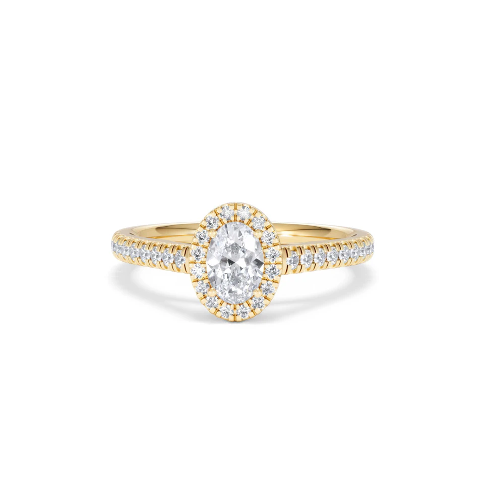 Georgina Lab Oval Diamond Halo Engagement Ring 18K Gold 1.00ct F/VS1