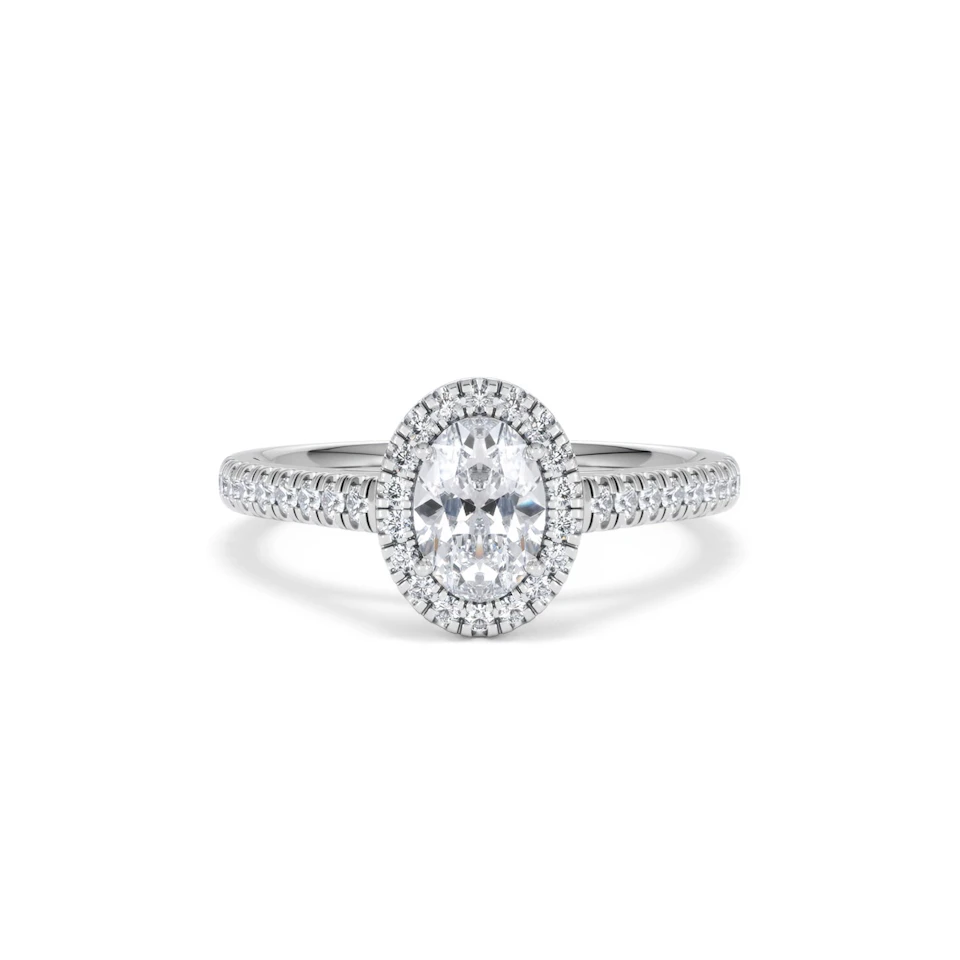 Georgina GIA Oval Diamond Halo Engagement Ring 18KW Gold 1.30ct G/Vs2
