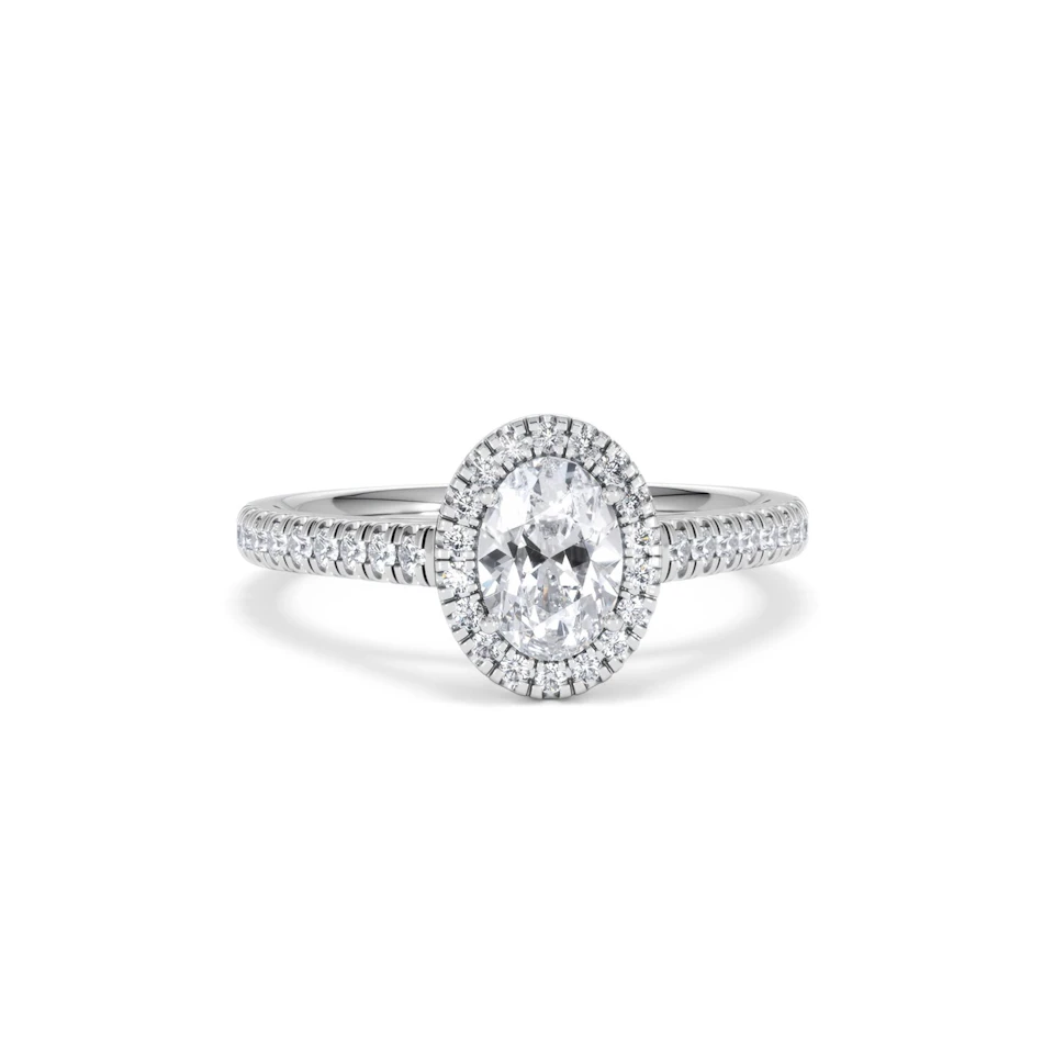 Georgina GIA Oval Diamond Halo Engagement Ring 18KW Gold 1.30ct G/Vs2