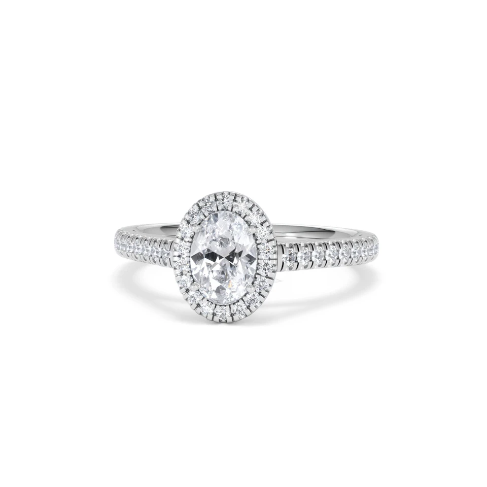 Georgina GIA Oval Diamond Halo Engagement Ring 18KW Gold 1.30ct G/Vs2