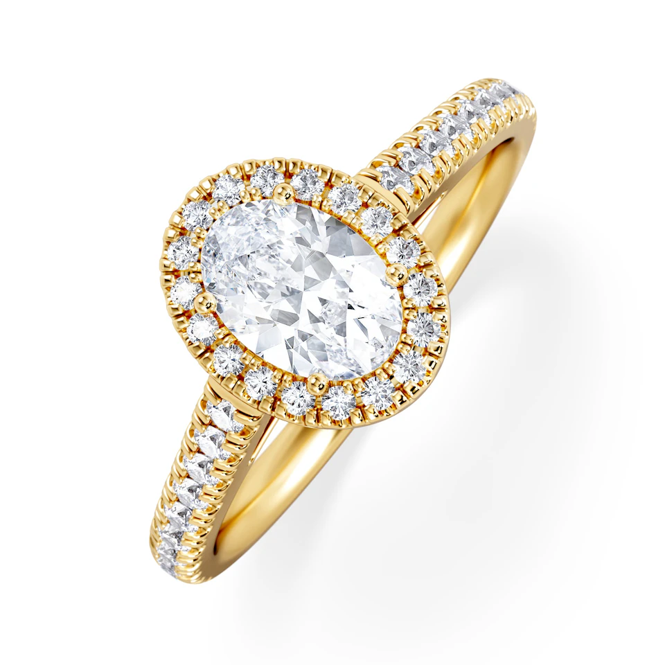 Georgina GIA Oval Diamond Halo Engagement Ring 18K Gold 1.30ct G/Vs2