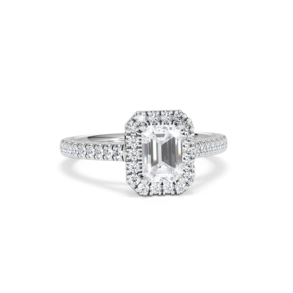 Annabelle Lab Diamond Halo Engagement Ring 18K White Gold 1.65ct F/VS1