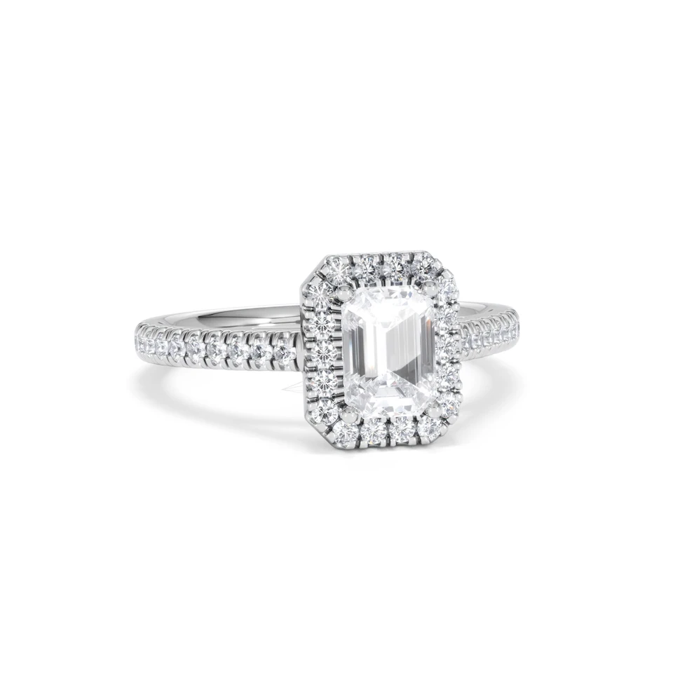 Annabelle Lab Diamond Halo Engagement Ring 18K White Gold 1.65ct F/VS1