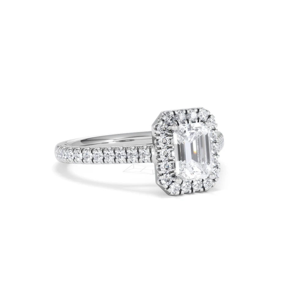 Annabelle Lab Diamond Halo Engagement Ring 18K White Gold 1.65ct F/VS1