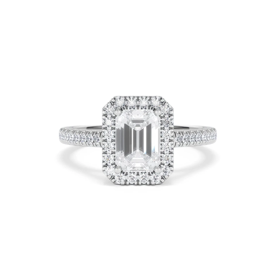 Annabelle Lab Diamond Halo Engagement Ring 18K White Gold 2.15ct F/VS1