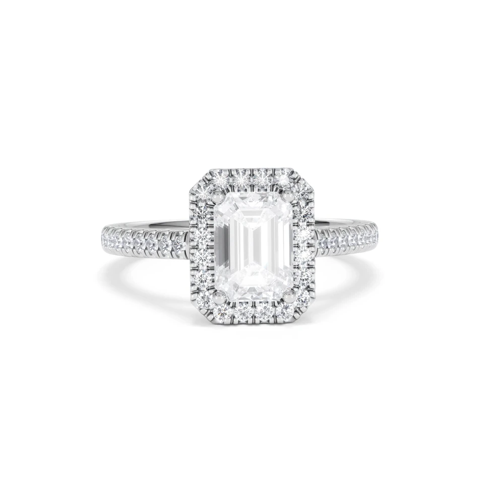 Annabelle Lab Diamond Halo Engagement Ring 18K White Gold 2.15ct F/VS1