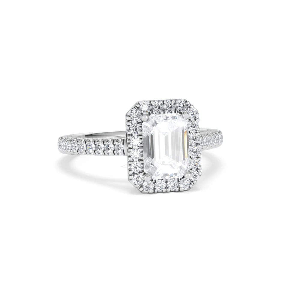 Annabelle Lab Diamond Halo Engagement Ring 18K White Gold 2.15ct F/VS1