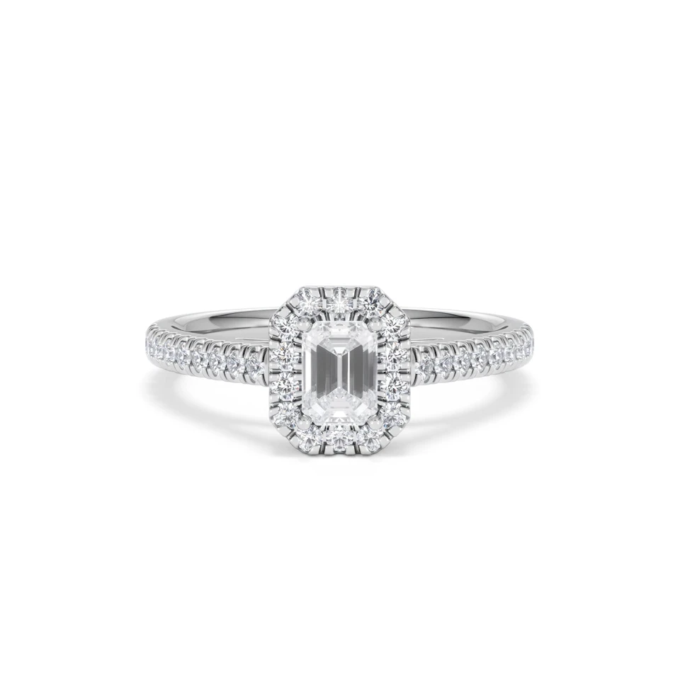 Annabelle Lab Diamond Halo Engagement Ring 18K White Gold 1ct F/VS1