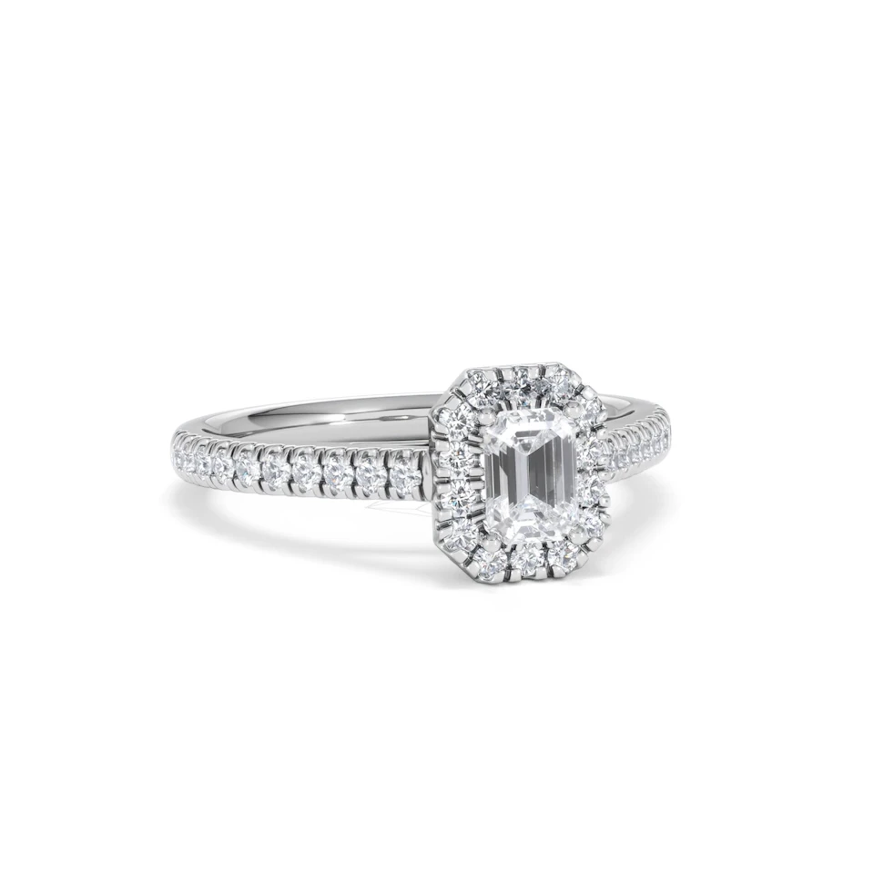Annabelle Lab Diamond Halo Engagement Ring 18K White Gold 1ct F/VS1