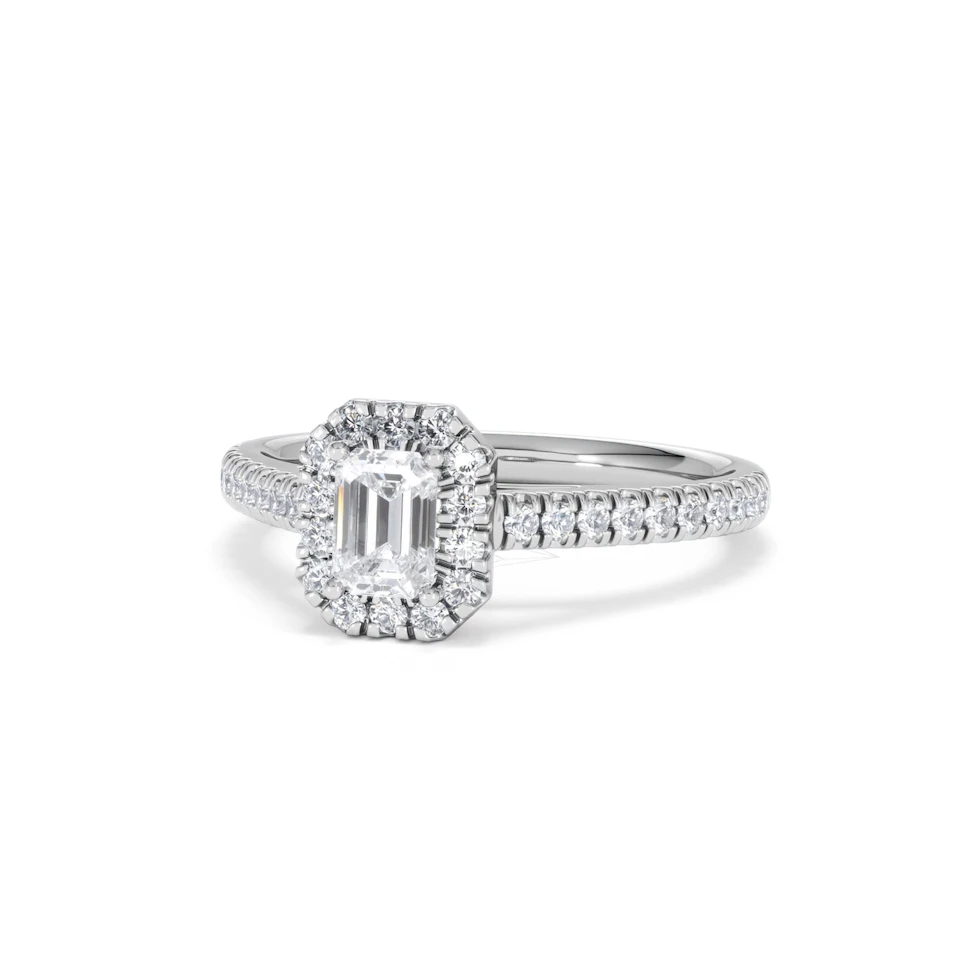 Annabelle Lab Diamond Halo Engagement Ring 18K White Gold 1ct F/VS1