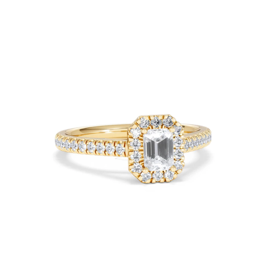 Annabelle Lab Diamond Halo Engagement Ring in 18K Gold 1ct F/VS1