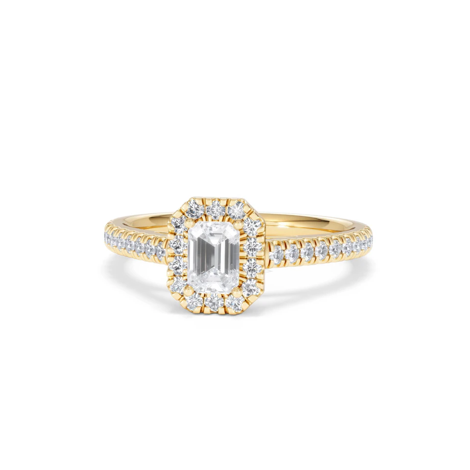 Annabelle Lab Diamond Halo Engagement Ring in 18K Gold 1ct F/VS1