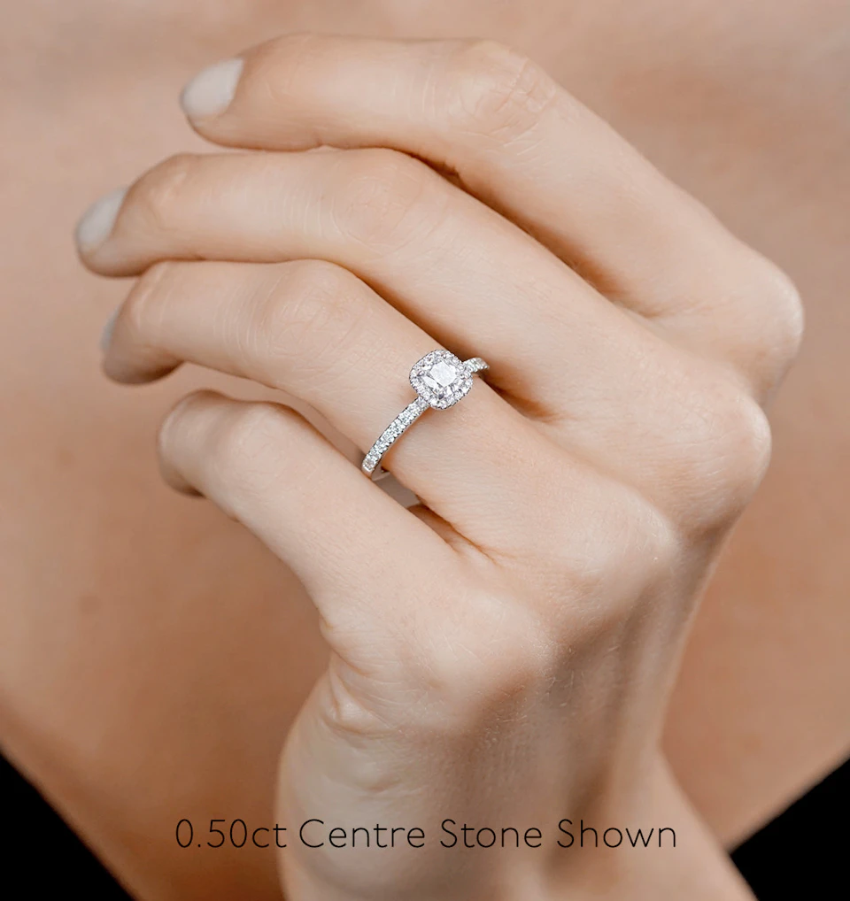 Beatrice Diamond Halo Engagement Ring 18K White Gold 1ct G/VS1