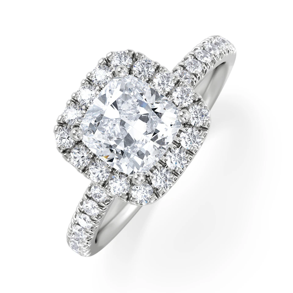 Beatrice GIA Diamond Halo Engagement Ring in Platinum 1.65ct G/VS2