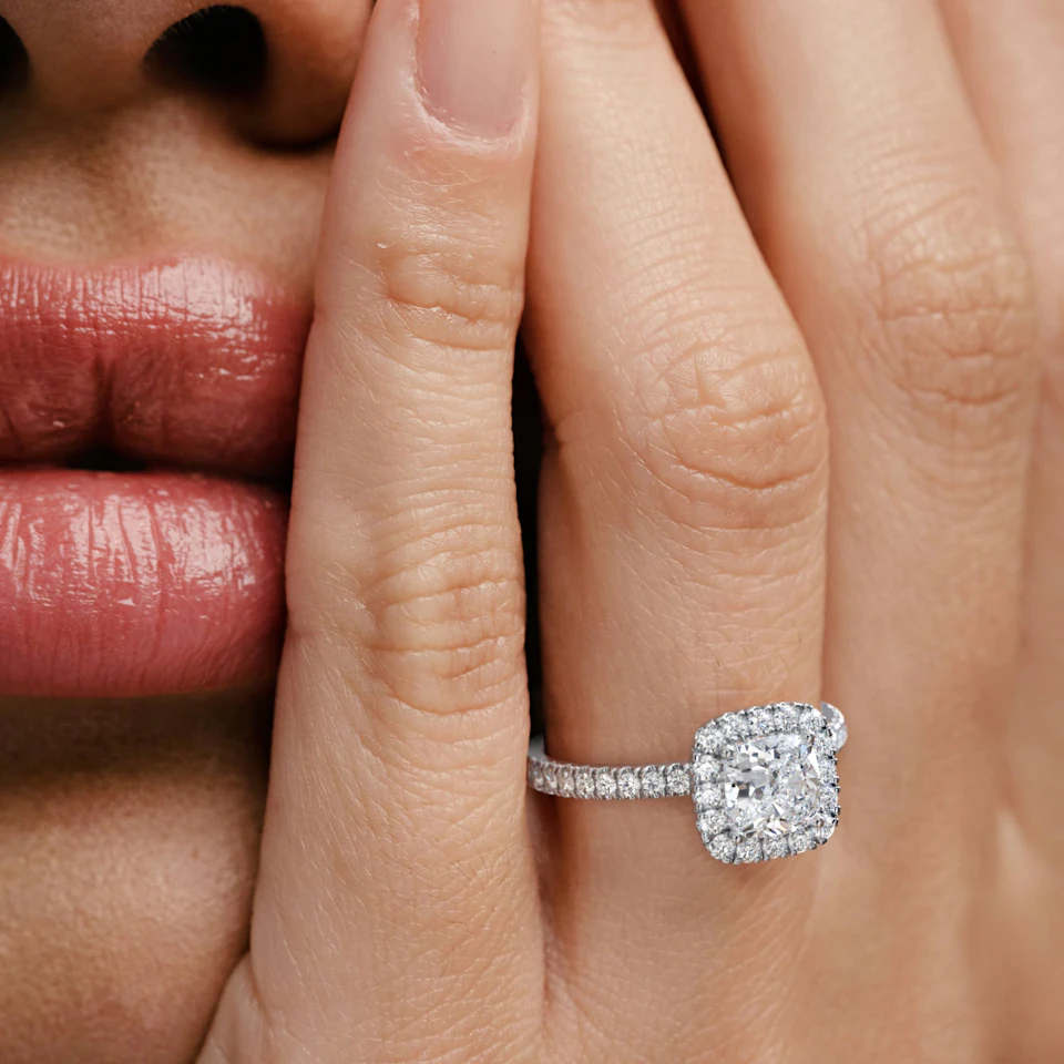 Beatrice GIA Diamond Halo Engagement Ring in Platinum 1.65ct G/VS2