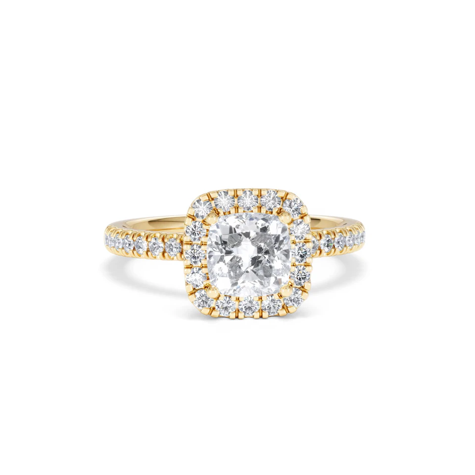 Beatrice GIA Diamond Halo Engagement Ring in 18K Gold 1.65ct G/SI2