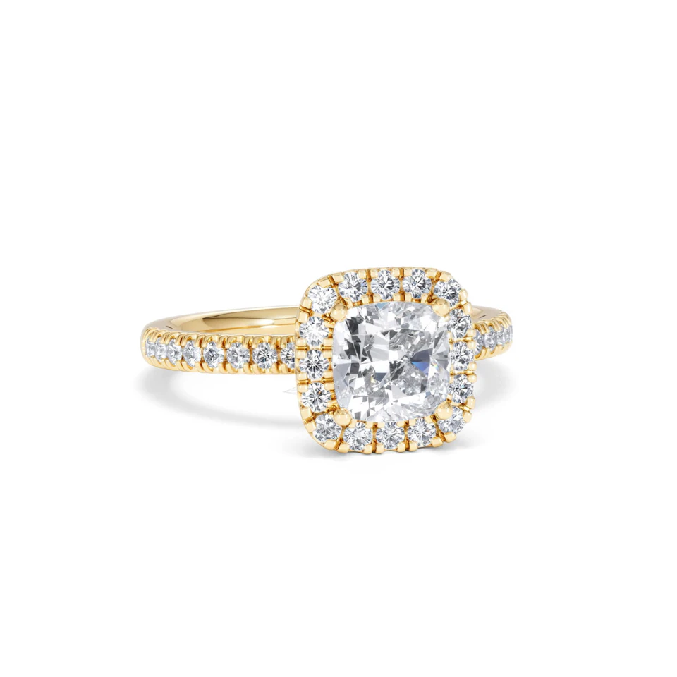 Beatrice GIA Diamond Halo Engagement Ring in 18K Gold 1.65ct G/SI2