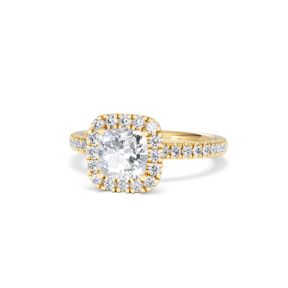 Beatrice GIA Diamond Halo Engagement Ring in 18K Gold 1.65ct G/SI2