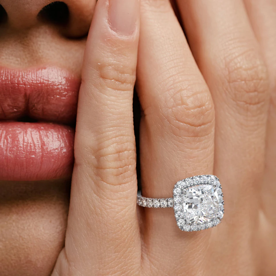 Beatrice 3.55ct Lab Diamond Cushion Cut Engagement Ring in 18K White Gold G/VS1