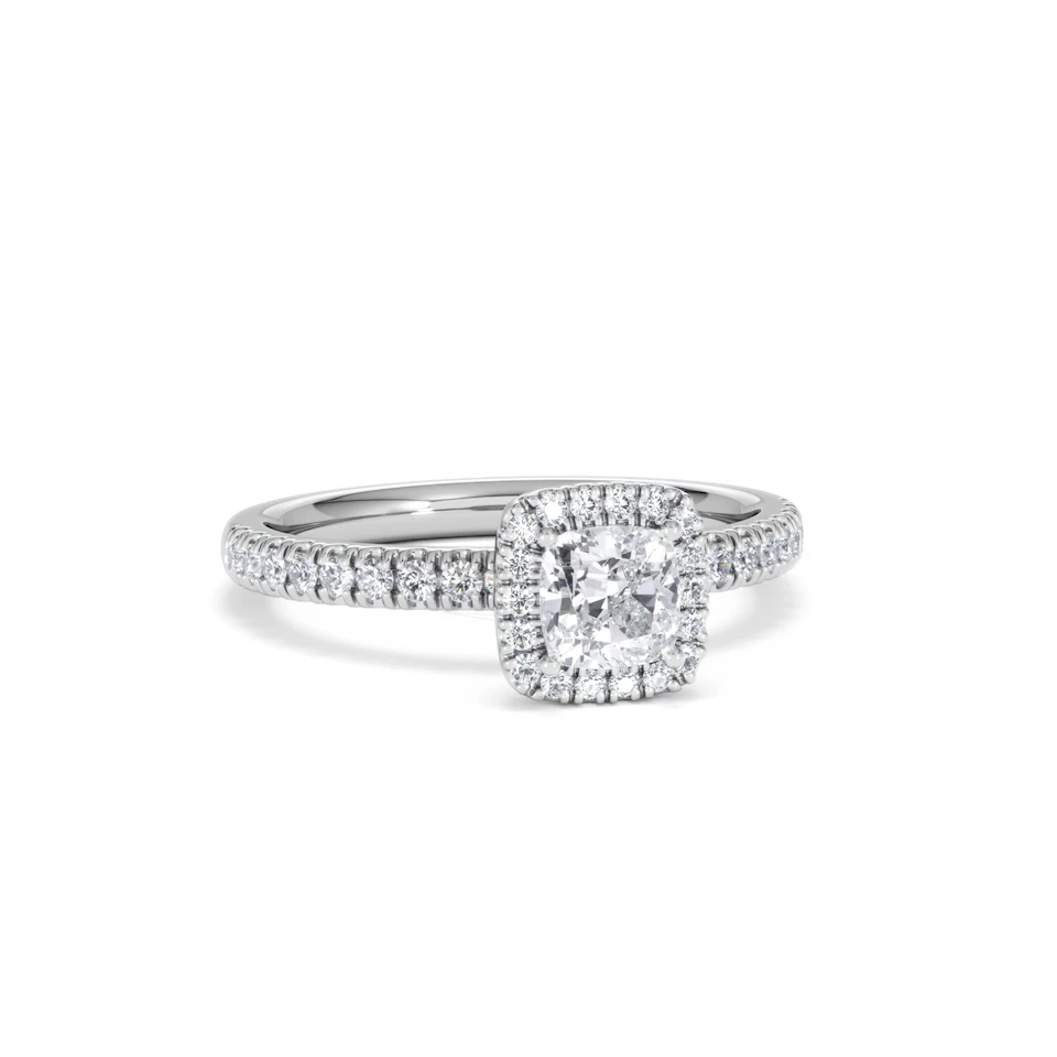 Beatrice Lab Diamond Halo Engagement Ring 18K White Gold 1ct F/VS1