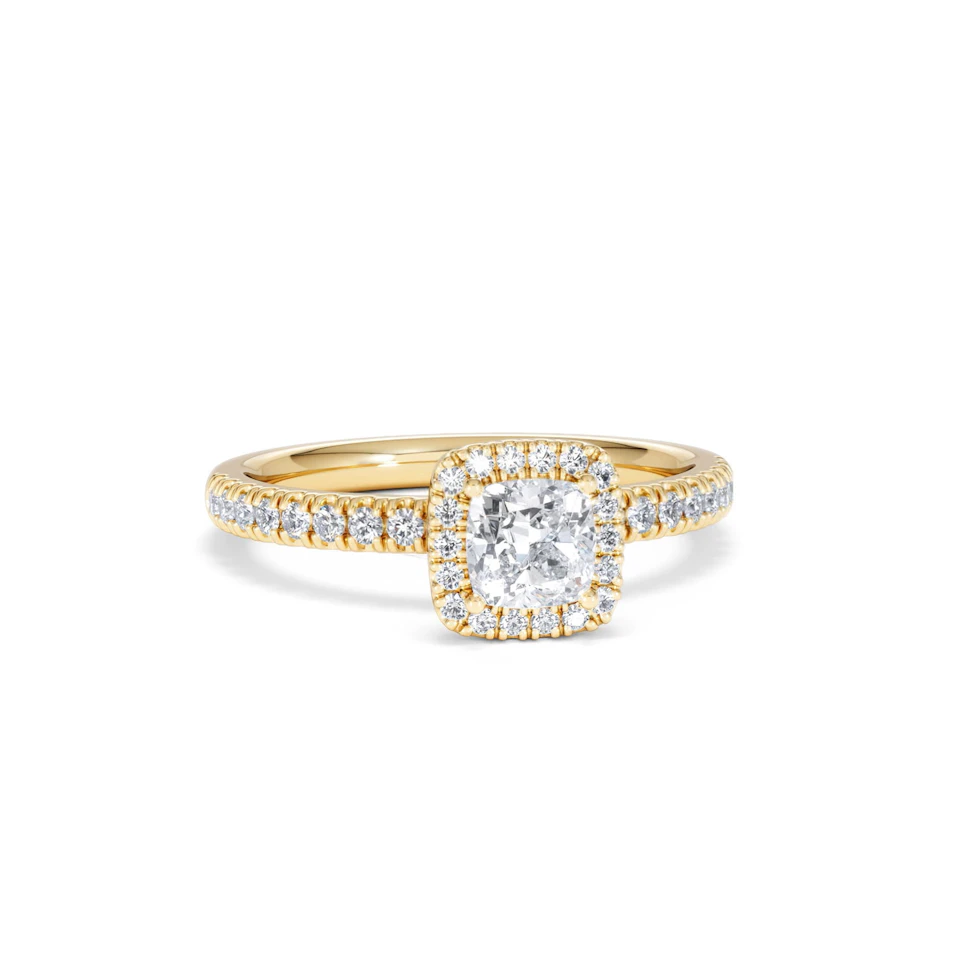Beatrice Lab Diamond Halo Engagement Ring in 18K Gold 1ct F/VS1
