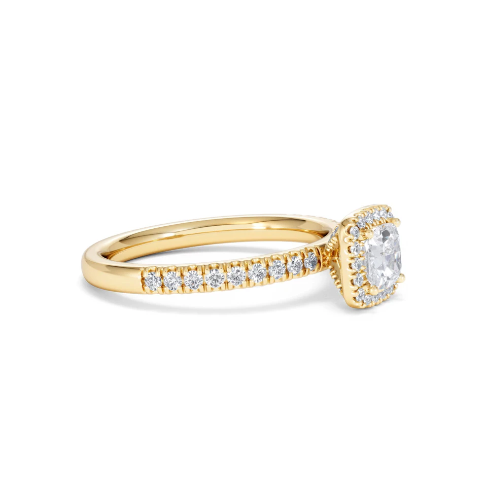 Beatrice Lab Diamond Halo Engagement Ring in 18K Gold 1ct F/VS1
