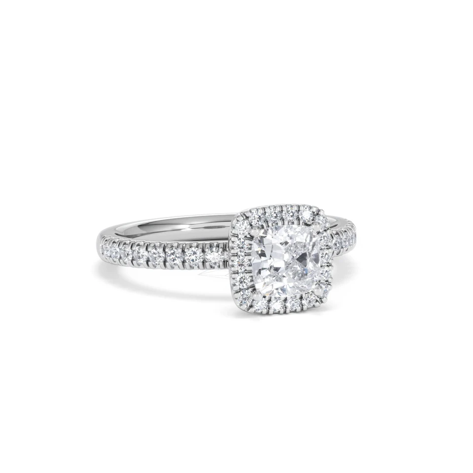 Beatrice GIA Diamond Halo Engagement Ring 18K White Gold 1.25ct G/SI2