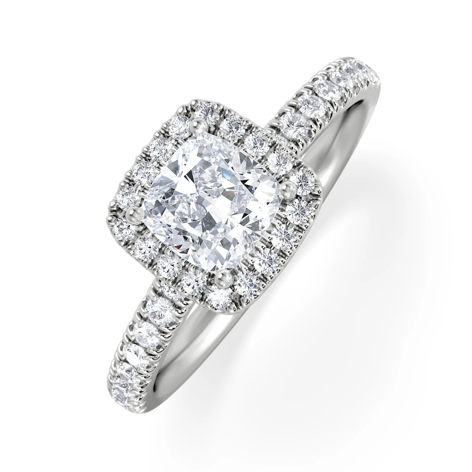 Beatrice GIA Diamond Halo Engagement Ring in Platinum 1.25ct G/SI2
