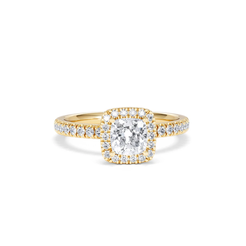 Beatrice GIA Diamond Halo Engagement Ring in 18K Gold 1.25ct G/SI2