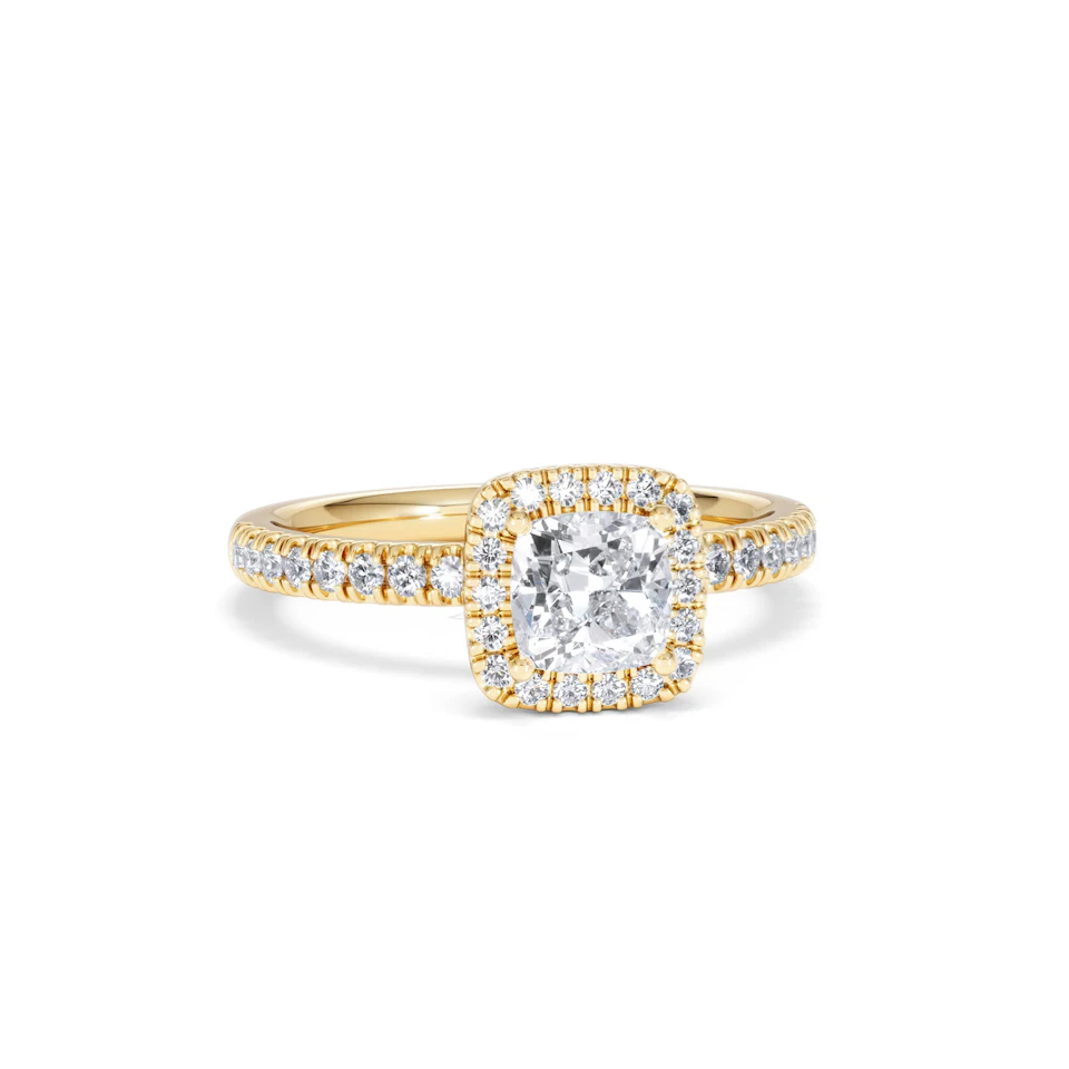 Beatrice GIA Diamond Halo Engagement Ring in 18K Gold 1.25ct G/SI2