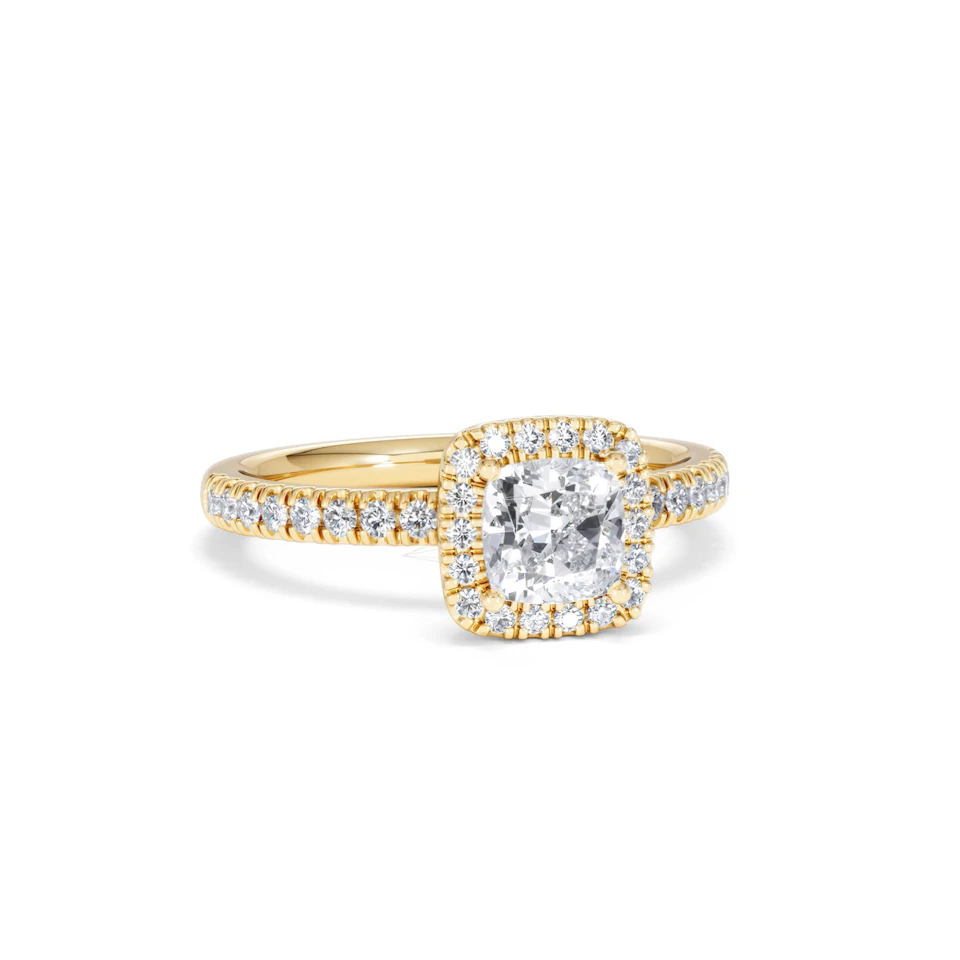 Beatrice GIA Diamond Halo Engagement Ring in 18K Gold 1.25ct G/SI2
