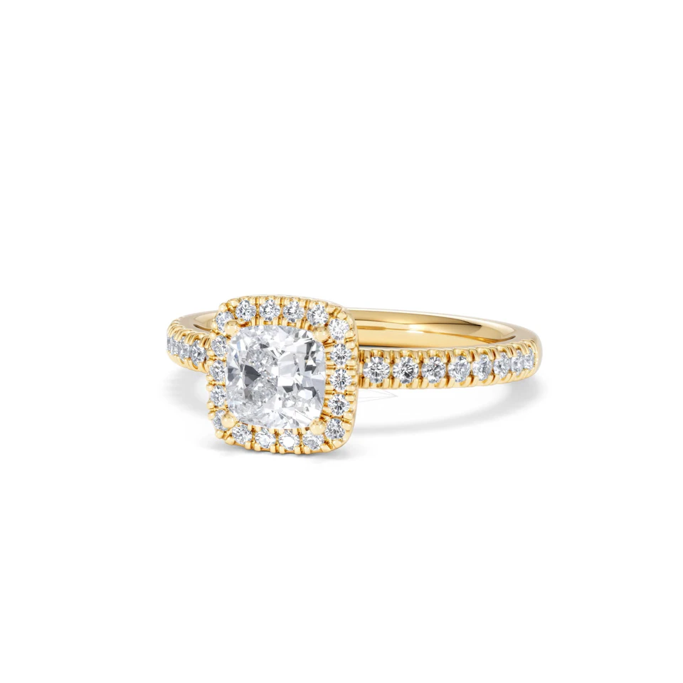 Beatrice GIA Diamond Halo Engagement Ring in 18K Gold 1.25ct G/SI2