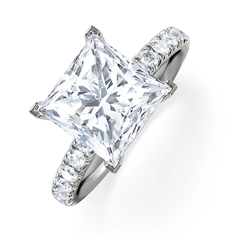 Katerina 3.45ct Lab Diamond Princess Cut Engagement Ring in 18K White Gold G/VS1