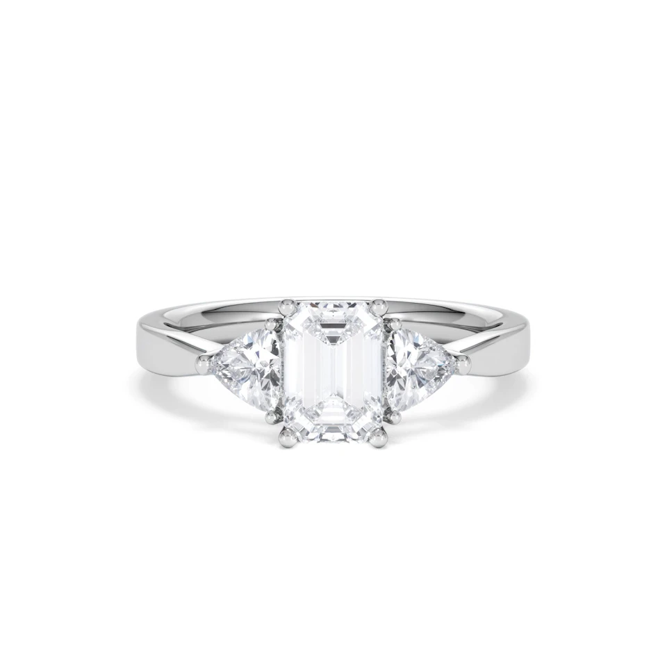 Aurora Lab Diamond Emerald Cut and Trillion1.70ct Ring in 18K White Gold F/VS1