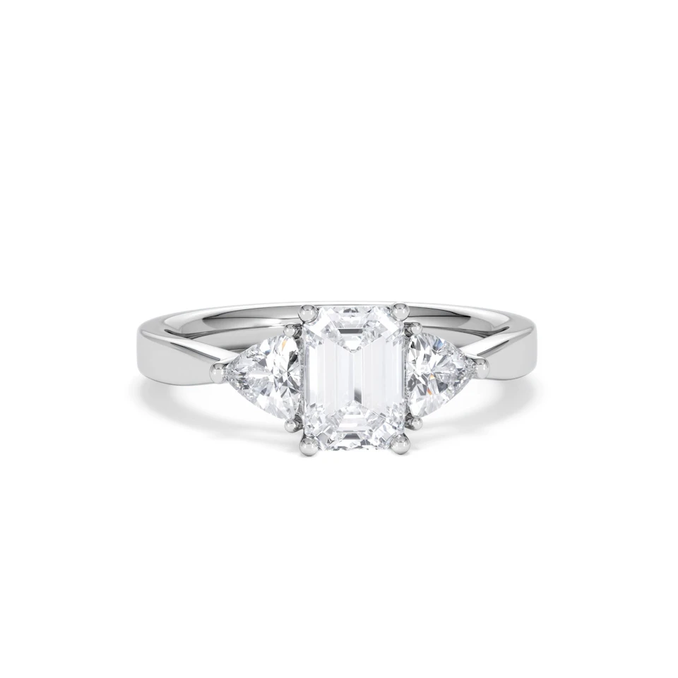 Aurora Lab Diamond Emerald Cut and Trillion1.70ct Ring in 18K White Gold F/VS1