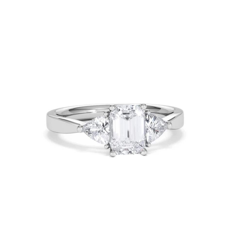 Aurora Lab Diamond Emerald Cut and Trillion1.70ct Ring in 18K White Gold F/VS1