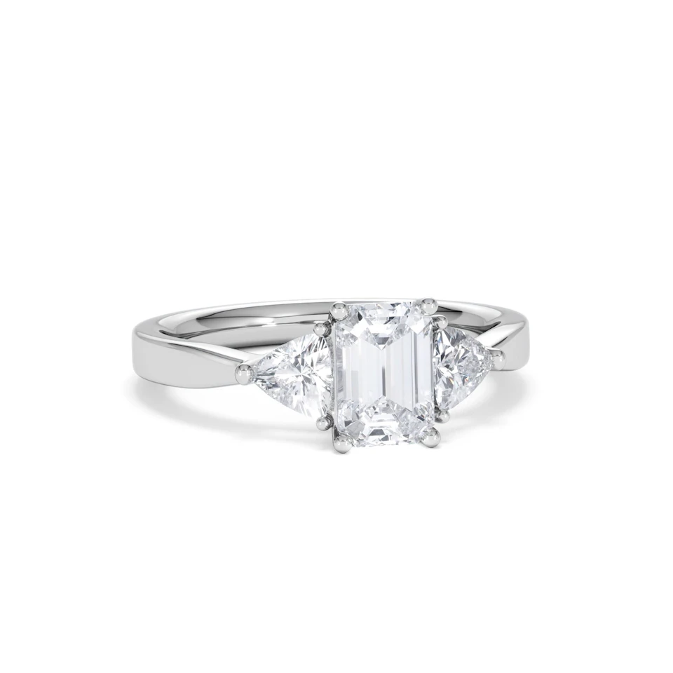 Aurora Lab Diamond Emerald Cut and Trillion1.70ct Ring in 18K White Gold F/VS1