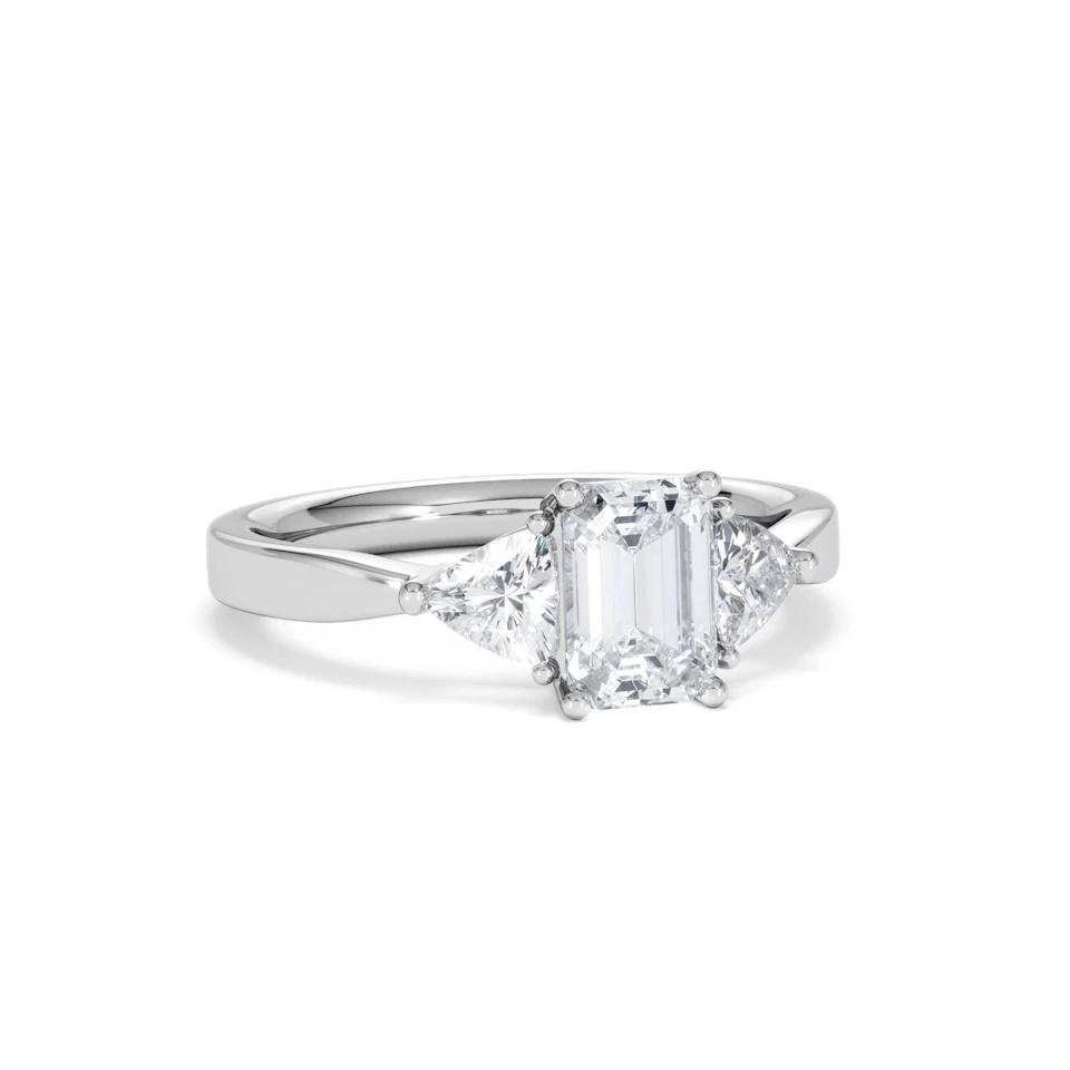 Aurora Lab Diamond Emerald Cut and Trillion1.70ct Ring in 18K White Gold F/VS1