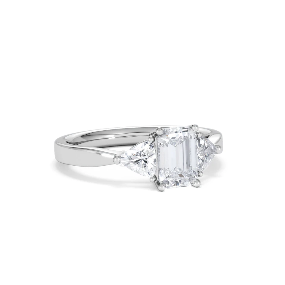 Aurora Lab Diamond Emerald Cut and Trillion1.70ct Ring in 18K White Gold F/VS1