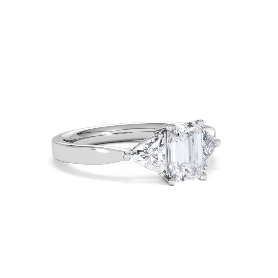 Aurora Lab Diamond Emerald Cut and Trillion1.70ct Ring in 18K White Gold F/VS1