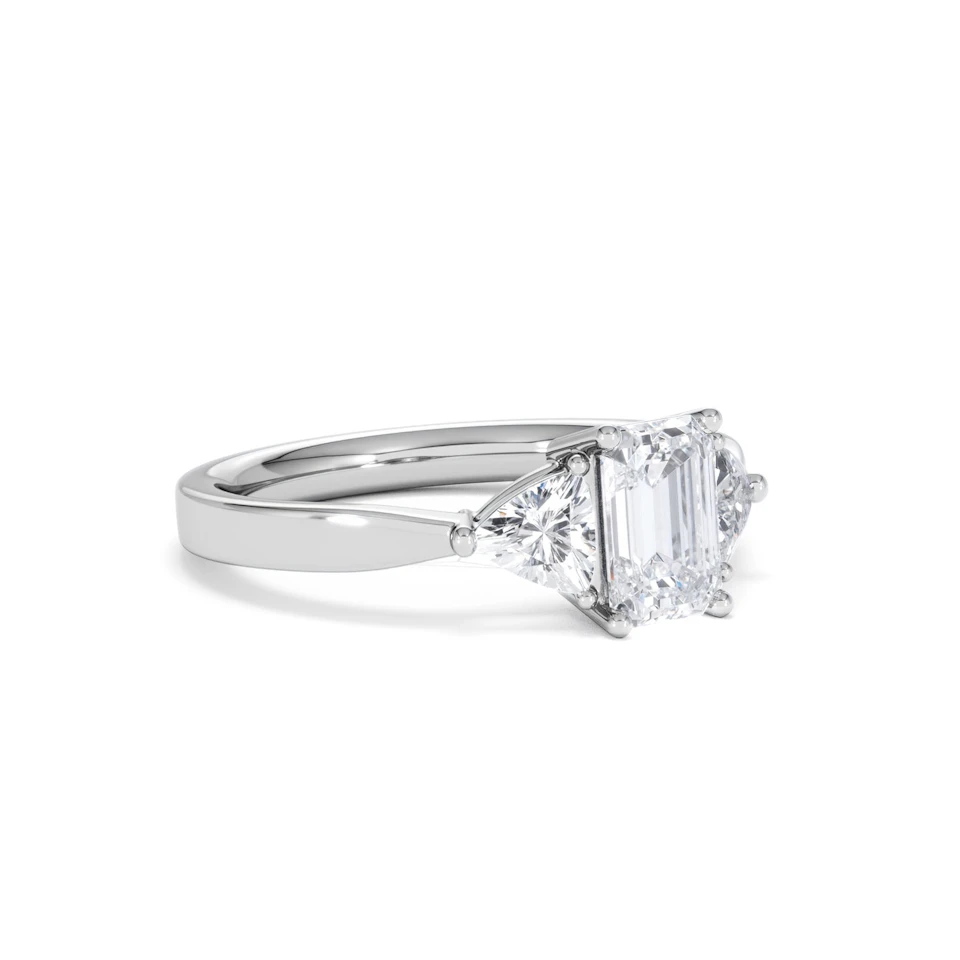 Aurora Lab Diamond Emerald Cut and Trillion1.70ct Ring in 18K White Gold F/VS1